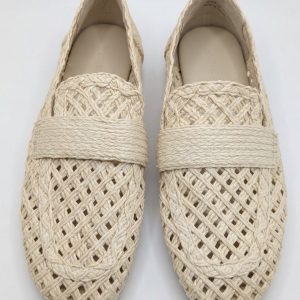 Vince Woven Raffia Penny Loafers Natural Cream